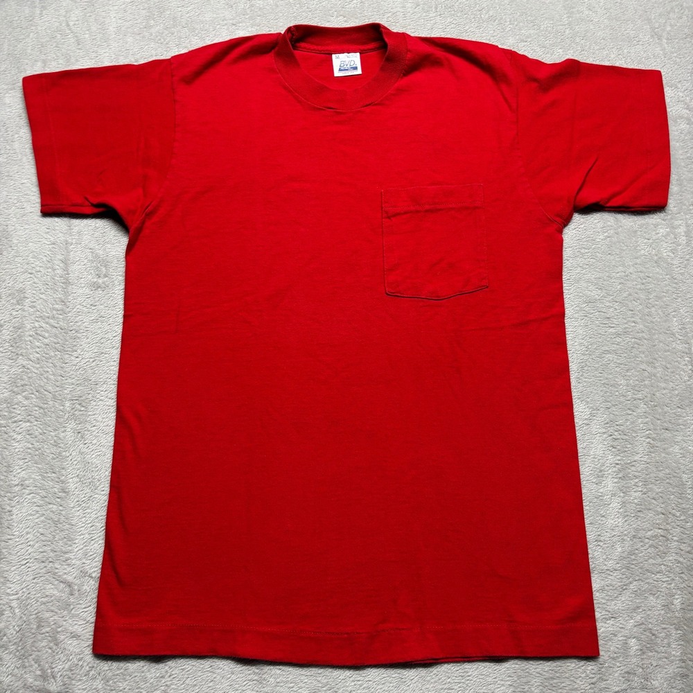 Vintage BVD Premium Series Red Pocket T-Shirt Mens M Made in USA Single Stitch